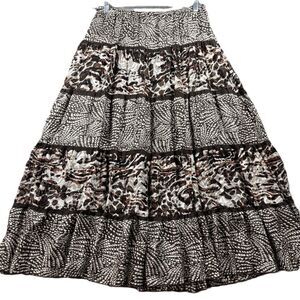 Chico's Skirt Midi Maxi Silk Blend Tiered Mixed Print Burnout Size 1 Medium B176